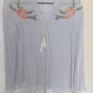 Boho blue embroidered top